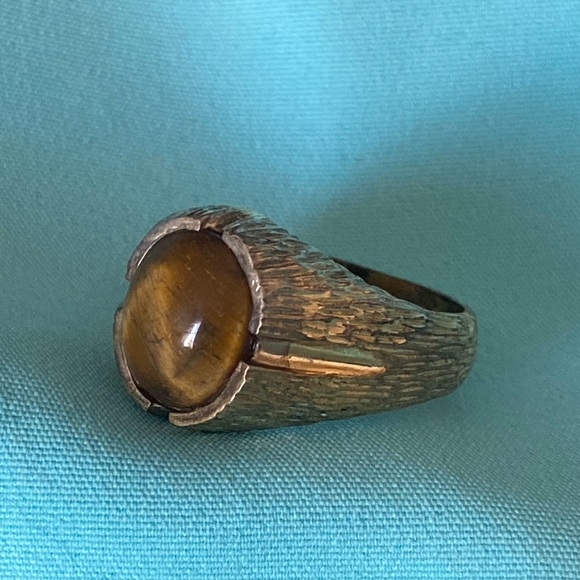 Vintage Men's Gold Plated 14KT G.E. ESPO/Tiger's Eye Gemstone Ring Size 10